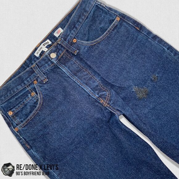 RE/DONE x LEVI’S 90’S BOYFRIEND JEAN IN INDIGO RECONSTRUCTED VINTAGE DENIM 26 - Picture 8 of 16